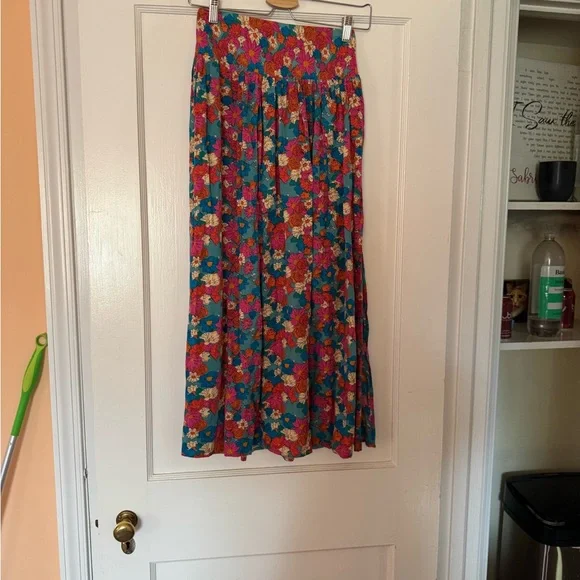 NATURAL LIFE Teal Floral Maxi Skirt with Smocked Waist - Picture 3 of 3